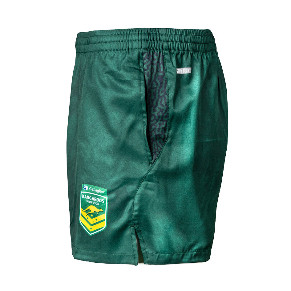 AUSTRALIAN KANGAROOS - MENS RETAIL PERFORMANCE GYM SHORTS GRN