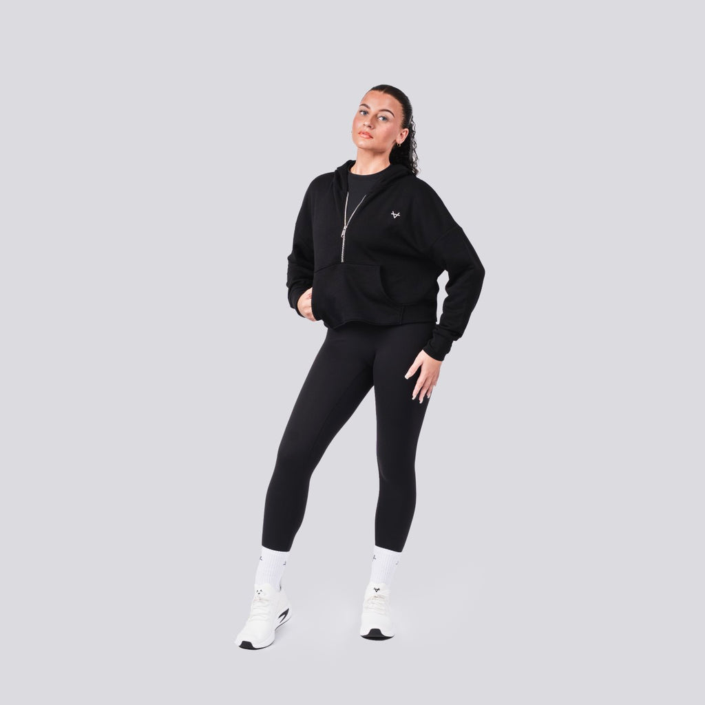 Oxen Cropped 1/4 Zip hoody Black