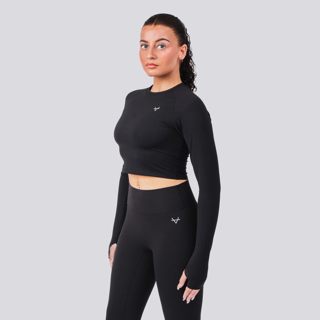 Oxen Womens Endure Sculpt LS Crop Top Blk