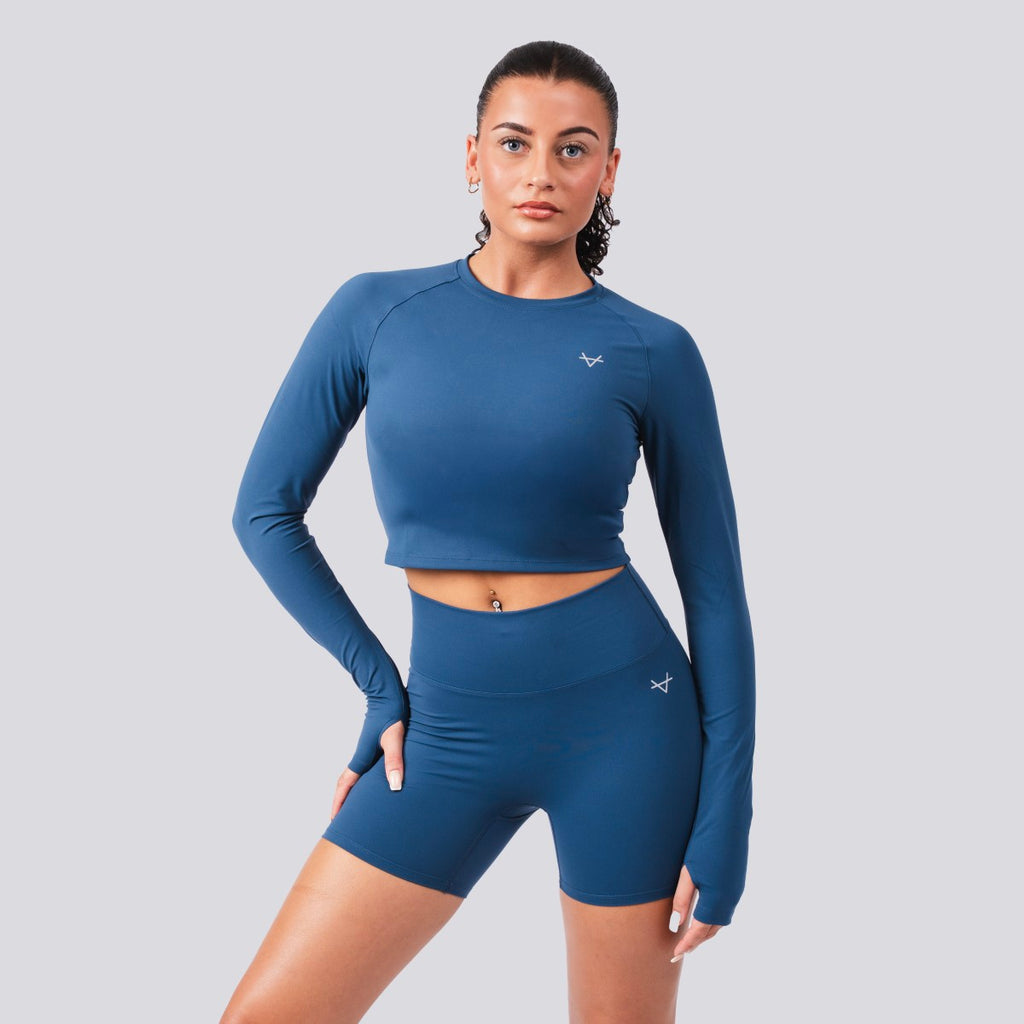 Oxen Womens Endure Sculpt LS Crop Top Sapphire